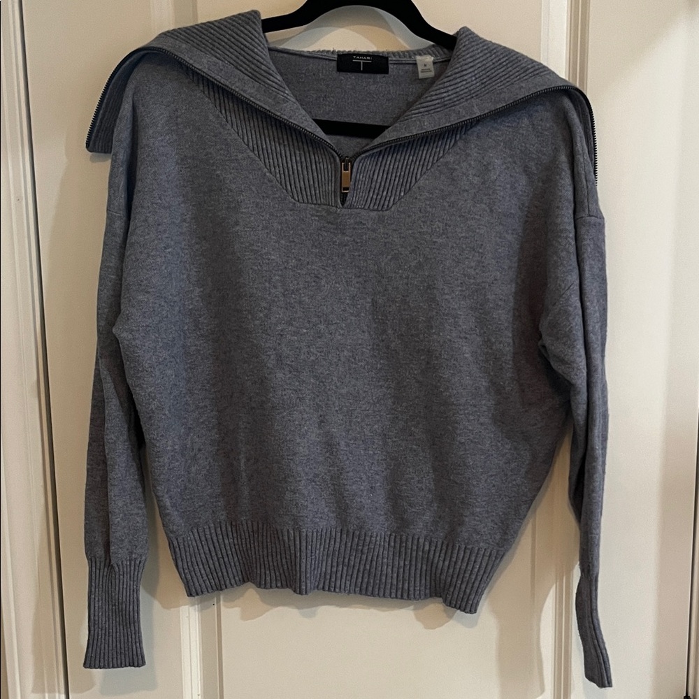 Tahari Quarter Zip Sweater with Adjustable Collar